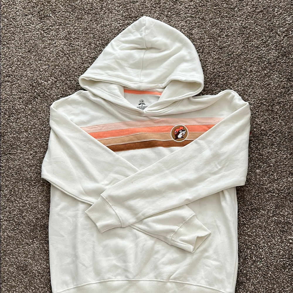 White Buc-ees Hoodie with Pink Stripes